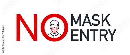 No Face Mask, No Entry Wrong and Right Wear red line Icon banner isolated on white background. No entry without face mask sign. Coronavirus covid19 prevention creative illustration banner.