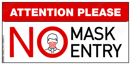 No Face Mask, No Entry Wrong and Right Wear red line Icon banner isolated on white background. No entry without face mask sign. Coronavirus covid19 prevention creative illustration banner.