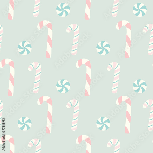 Vector Seamless Christmas Candy Cane Pale color Pattern