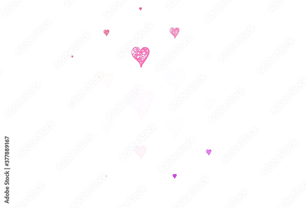 Light Pink, Red vector pattern with colorful hearts.