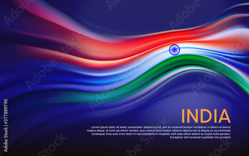 India flag background. Blurred pattern of light lines in the colors of the indian flag, business booklet. State banner, Indian poster, patriotic cover, flyer. Vector tricolor design