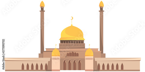 Mosque with five towers. Object of architecture in cartoon style.