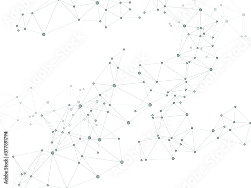 Big data cloud scientific concept. Network nodes greyscale plexus background. Tech vector big data visualization cloud structure. Fractal hub nodes connected by lines. Information analytics graphics.
