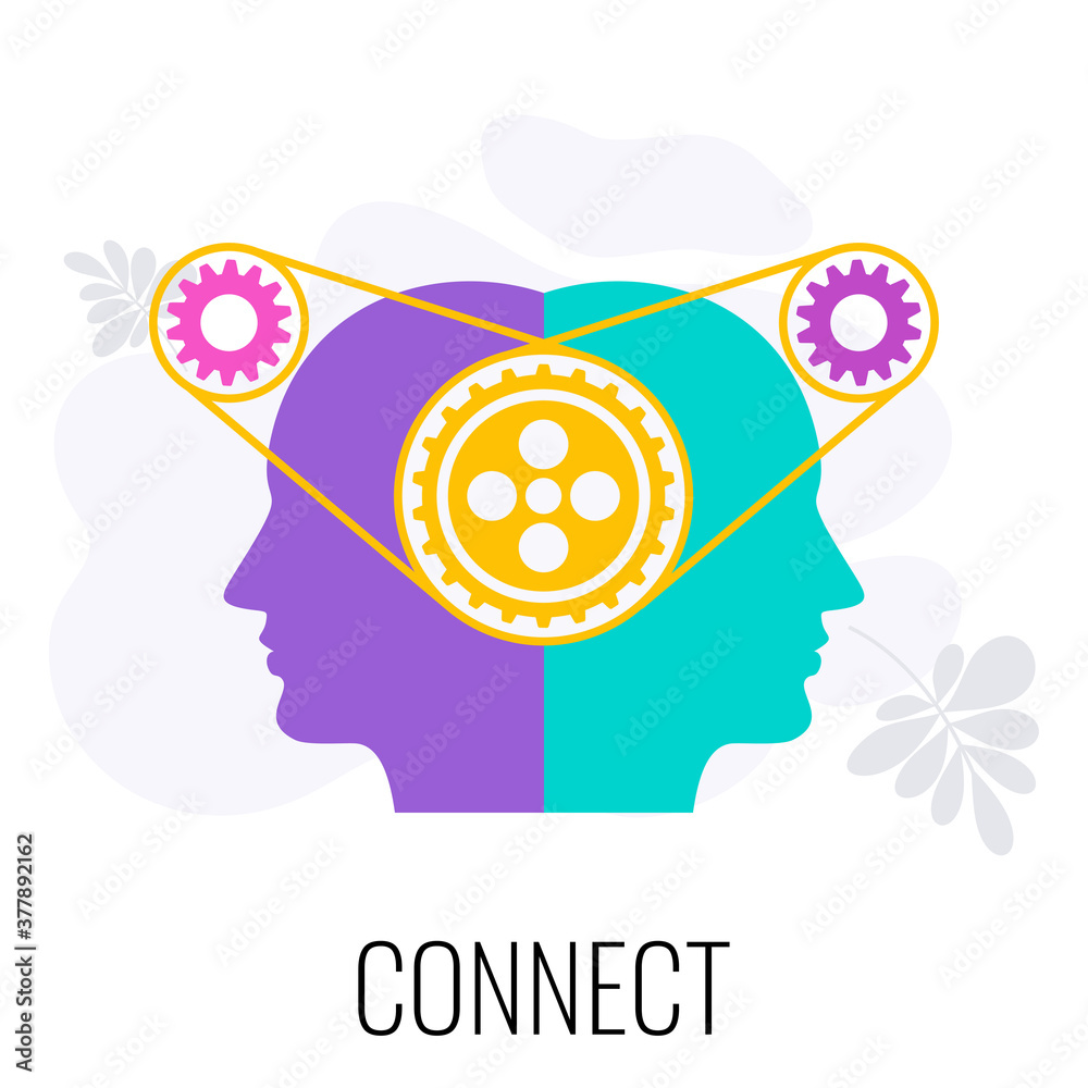 Connect people icon. Mechanism and gears in the head.