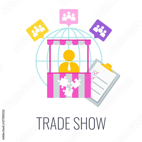 Trade Show Icon. Flat vector cartoon illustration.