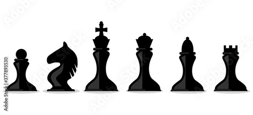 Chess pieces, silhouettes of chess pieces isolated on white background. Vector illustration.