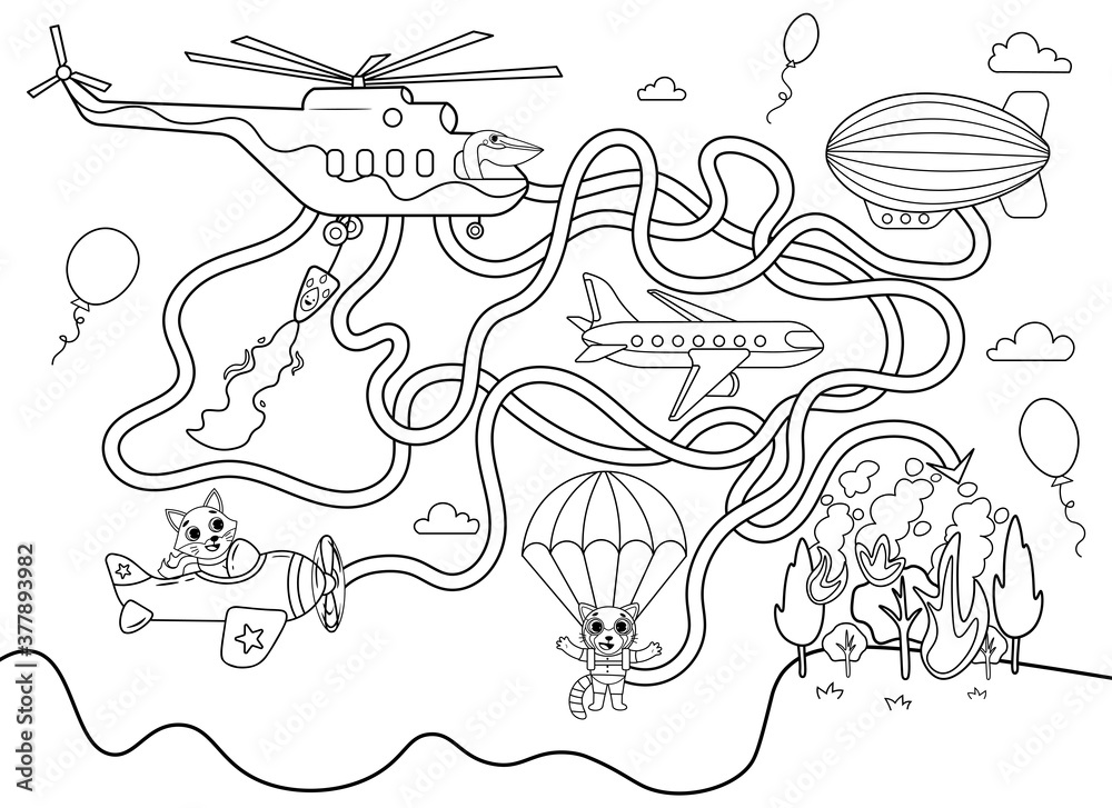 Help the fire helicopter find the right way to extinguish the fire. Color maze or labyrinth game for preschool children. Puzzle. Tangled road. Transport for kids Help the fire helicopter find the right way to extinguish the fire. Color maze or labyrinth game for preschool children. Puzzle. Tangled road. Transport for kids