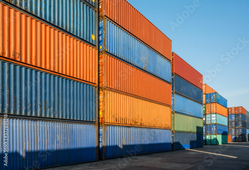 Stacking of Container cargo harbor. Business Logistics import export shipping concept.