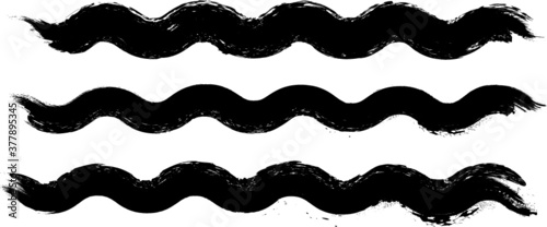 Grunge Paint Roller . Vector brush Stroke . Distressed banner . Black stripes isolated. paintbrush collection . Modern Textured shape . Dry border in Black . Wave lines