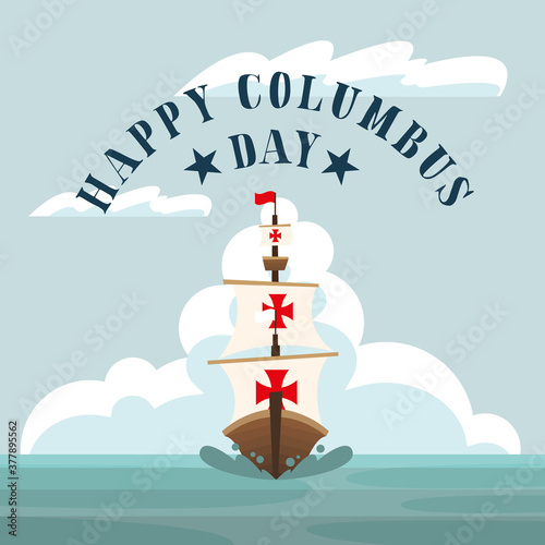 ship at the sea of happy columbus day vector design