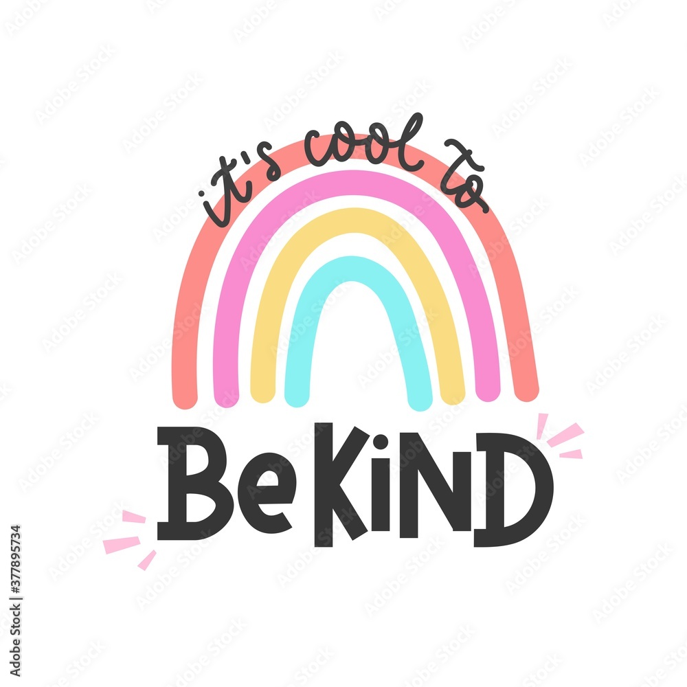 It's cool to be kind inspirational card with colorful rainbow and