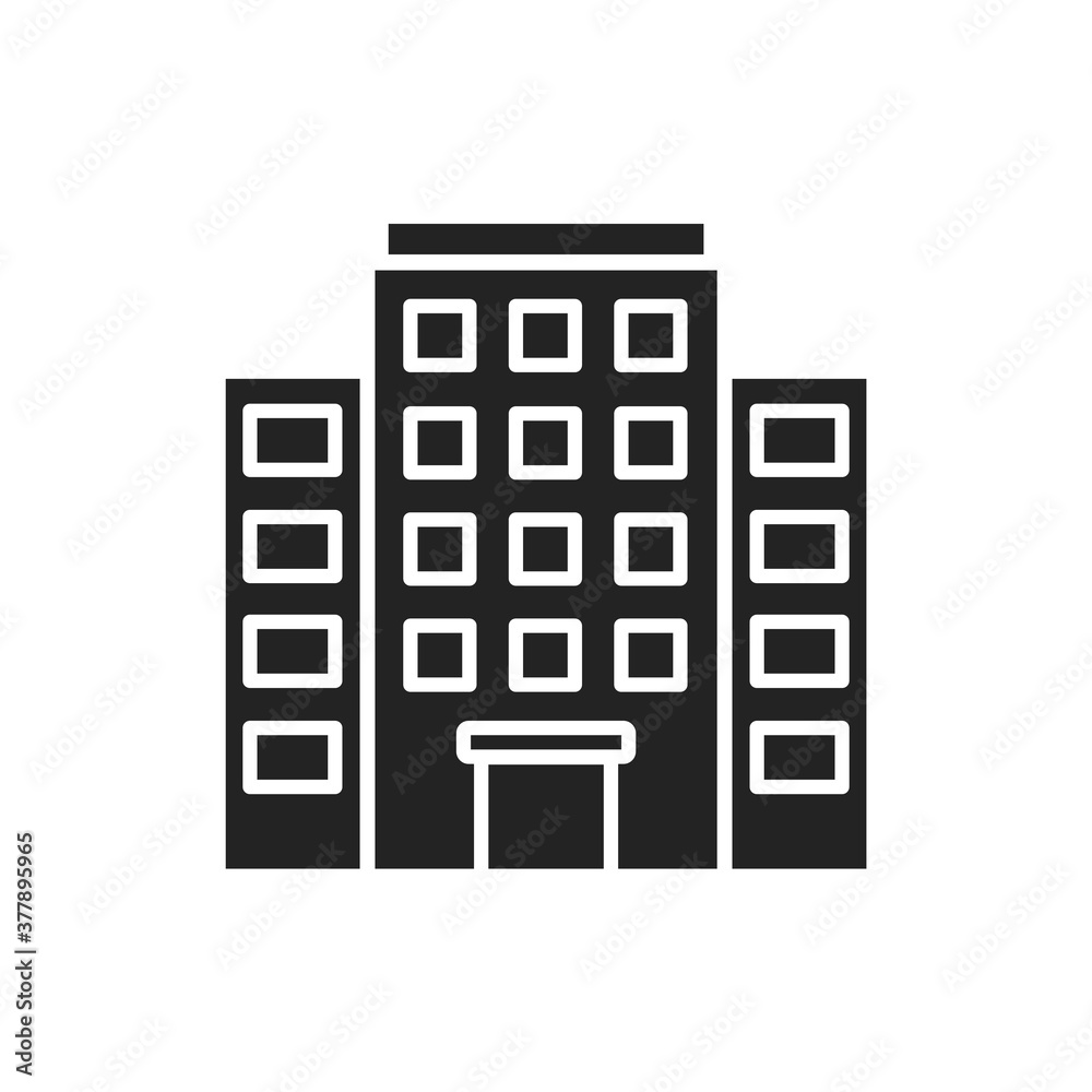 Multi-storey building black glyph icon. Building with several floors at different levels above the ground. Pictogram for web page, mobile app, promo. UI UX GUI design element