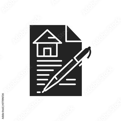 Contract black glyph icon. A legally binding agreement. Between parties for the purchase and sale. Pictogram for web page, mobile app, promo. UI UX GUI design element.