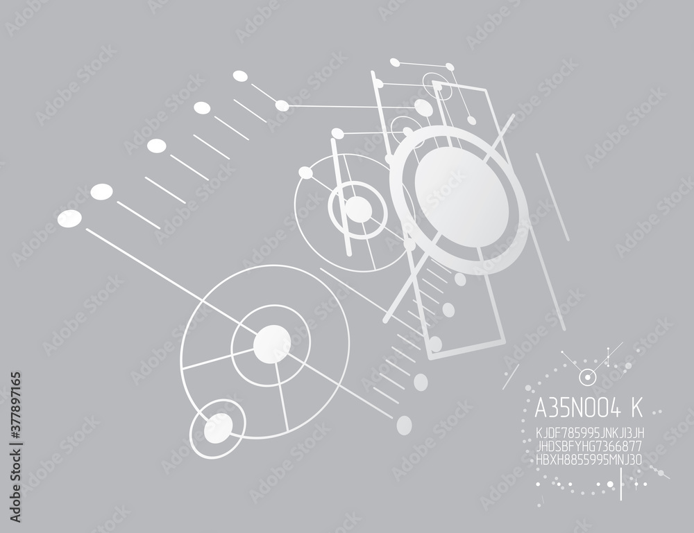 Engineering technological vector wallpaper made with circles and lines. Modern geometric artistic graphic composition can be used as template and layout. Abstract technical background.