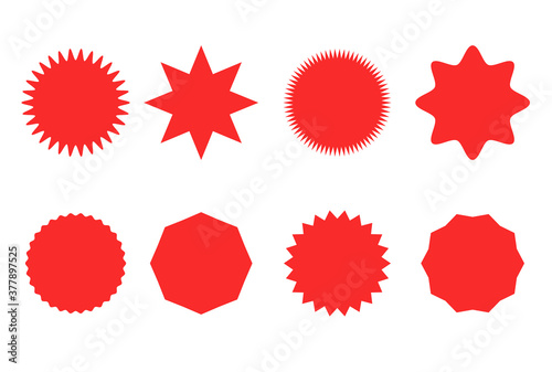 Starburst sticker set for promo sale. Vector badge shape design - star and circle icons, price label offer promotion