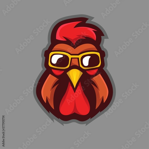Rooster wearing glasses mascot logo design vector with modern illustration concept style for badge, emblem and t shirt printing