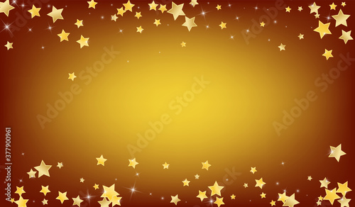 Yellow Twinkle Stars Vector Brown Background. 