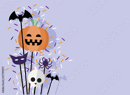 Halloween pumpkin bats cat skull and spider vector design