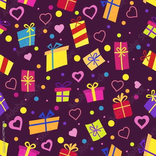 Vector Seamless pattern with gifts. Many gift boxes