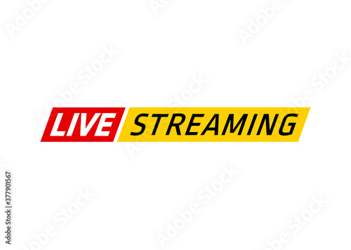 Live streaming flat shape icon. Flat shape design element with play button for news,radio,TV or online broadcasting or online stream isolated on white background. Live webinar icon for Social media