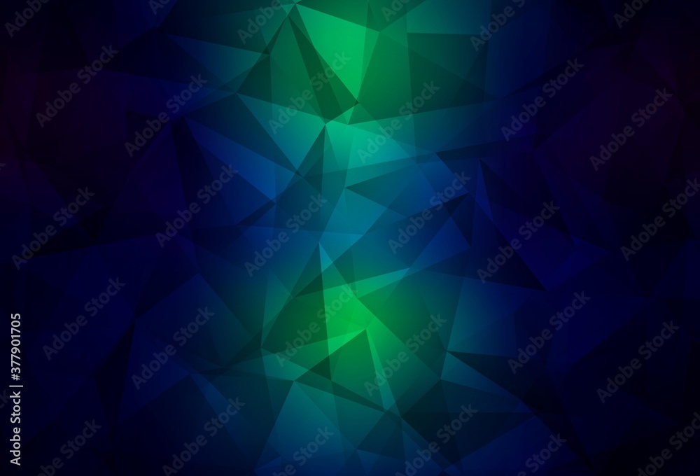 Dark Blue, Green vector shining triangular backdrop.