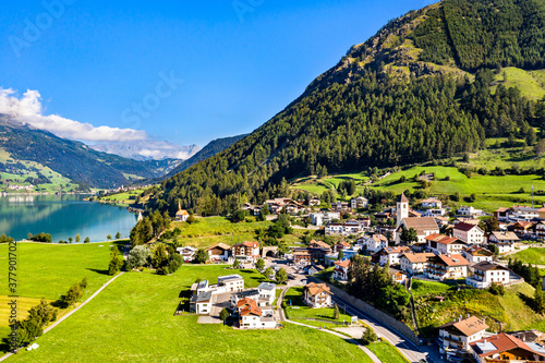 Graun im Vinschgau, a town on Lake Reschen in South Tyrol, Italy