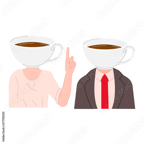 Cartoon flat people with cups instead of heads set