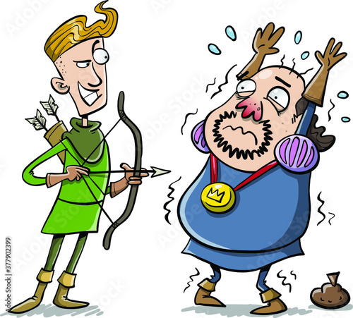 Young Robin Hood robbing bad rich sheriff of Nottingham