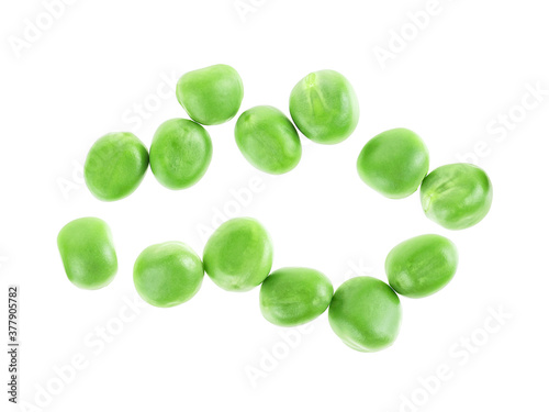 Vegetable bean - Fresh green peas isolated on a white background, top view.