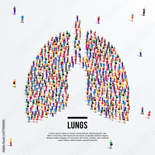 Lungs respiratory concept. Large group of people form to lung. Vector illustration.