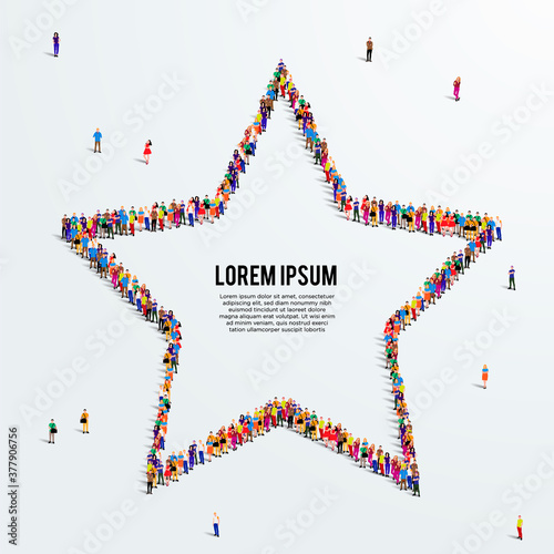 People star sign. Large group of people form to a shape star. Vector illustration.
