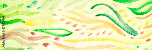 Vintage Wallpaper. Green and Orrange Summer Fabric.  Light Ocean Template. Pastel Minimal Print. Sketch Poster.  Vintage Wallpaper. Abstract Creative Background.