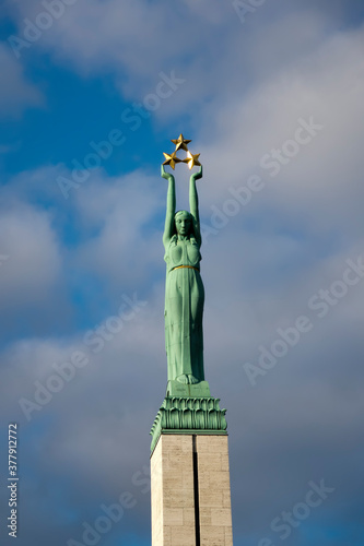 RIGA, LATVIA - MAY 25, 2016: Memorial Freedom Monument on Freedom Square...