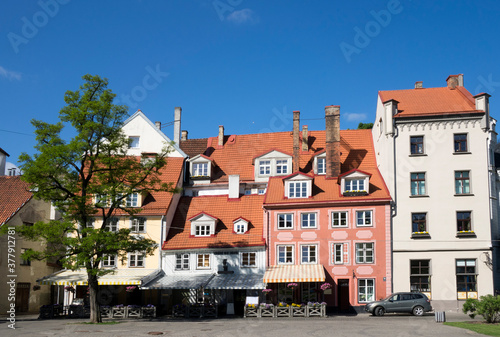 Riga. Bright houses on the Livu Square (Livu - small Baltic-Finnish people who in ancient times inhabited a significant part of the territory of Latvia.)