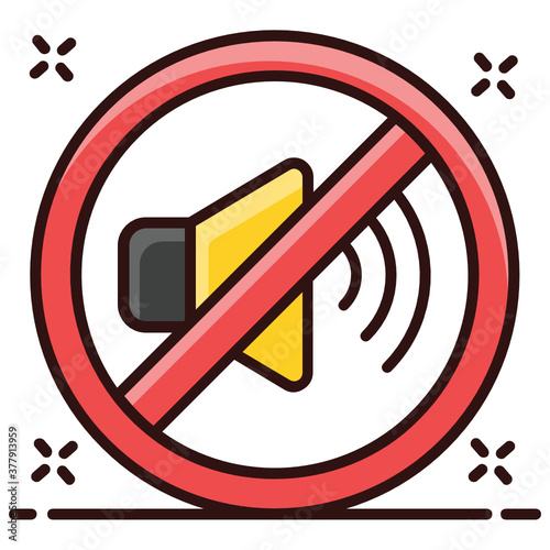 
Cross on speaker, stop music in trendy style, mute concept 
