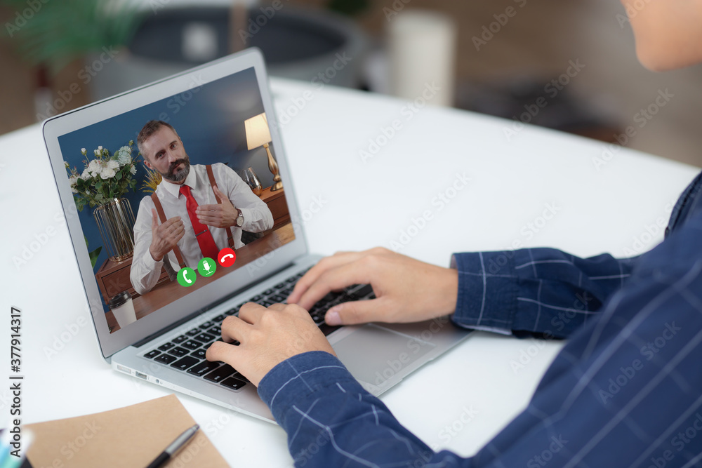 Young business man using laptop computer blank screen on desk at home, businessman work on notebook to internet online copy space for your text message, male typing keyboard, communication concept. Young business man using laptop computer blank screen on desk at home, businessman work on notebook to internet online copy space for your text message, male typing keyboard, communication concept.