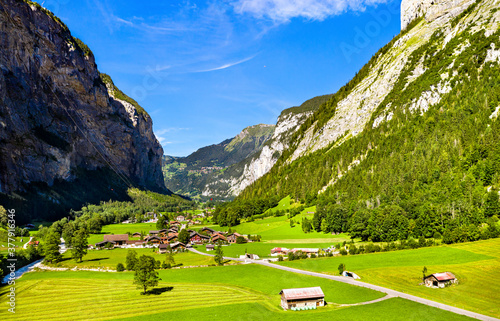 Lauterbrunnen valley as seen from Stechelberg, Switzerland photo