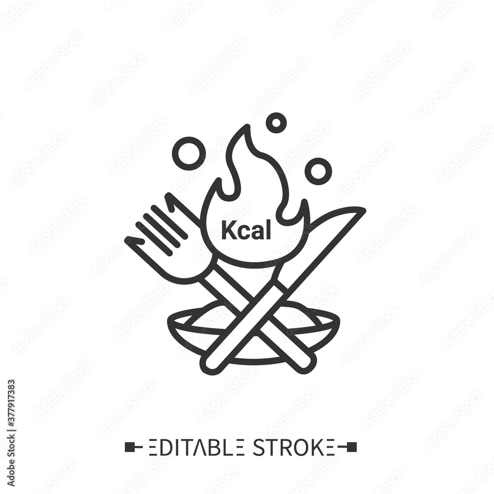 Fototapeta premium Calories line icon. Energy value. Burning calories. Diet. Calorie count. Nutrition facts.Healthy, balanced nutrition concept. Isolated vector illustrations.Editable stroke