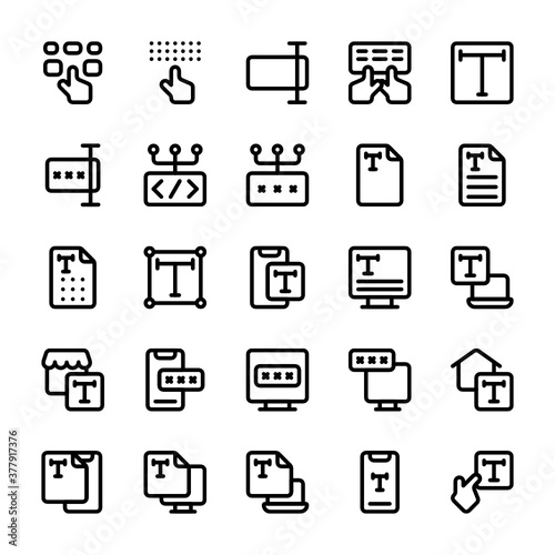 Set of type, typing, text outline style icon - vector