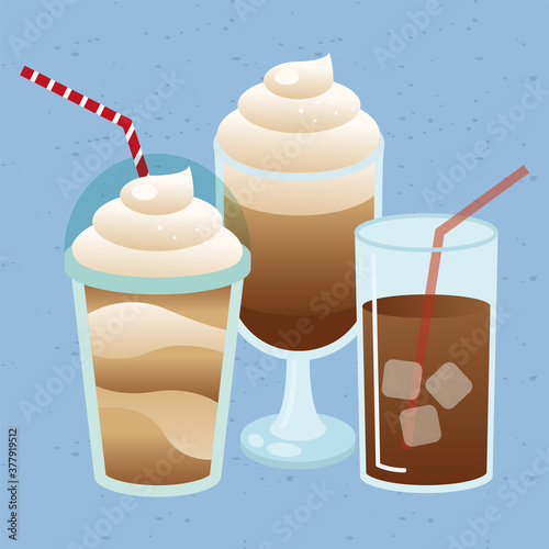 iced coffee glass mug and cup vector design