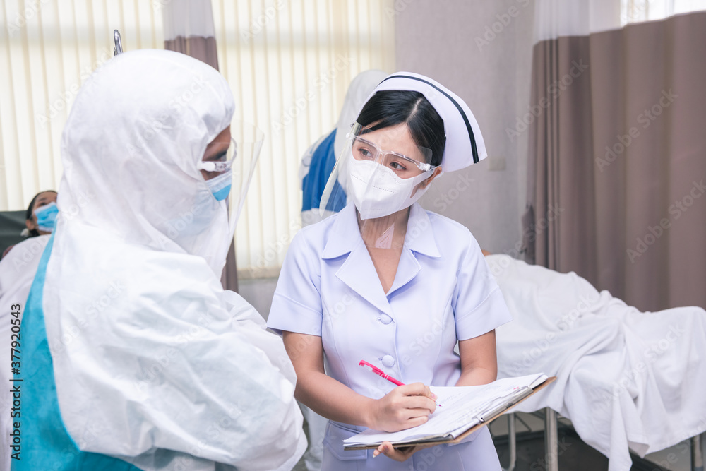 Fototapeta premium Medical Team Working On Patient In Emergency Room. orona virus, Covid-19, quarantine or virus outbreak health care, reanimation and medicine concept 