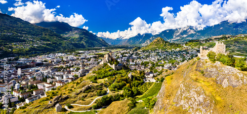 Fényképezés Valere Basilica and Tourbillon Castle in Sion, Switzerland