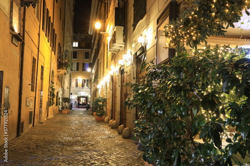Fototapeta Naklejka Na Ścianę i Meble -  Empty Night street in Rome, Italy