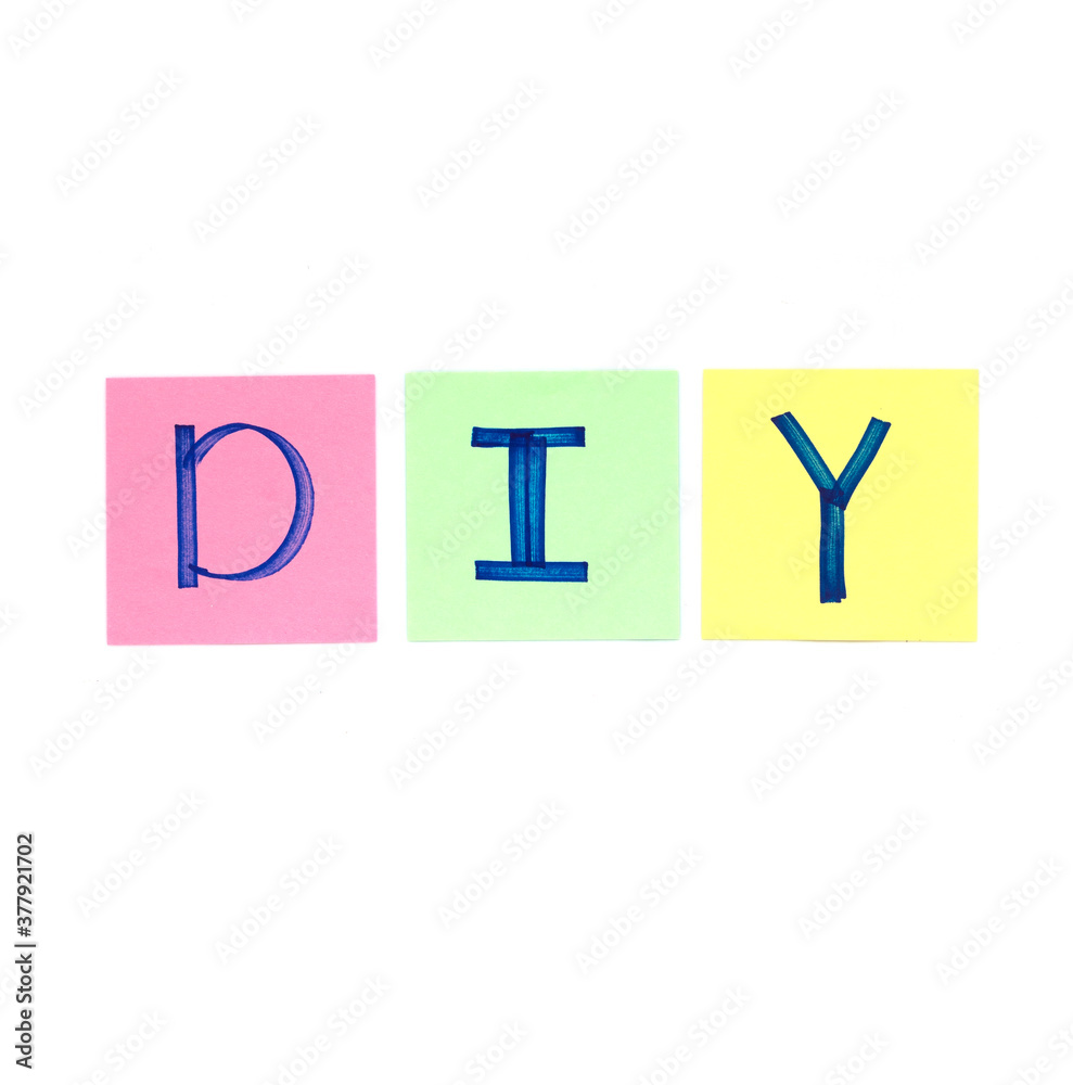 DIY do it yourself. Lettering in paper on white background.
