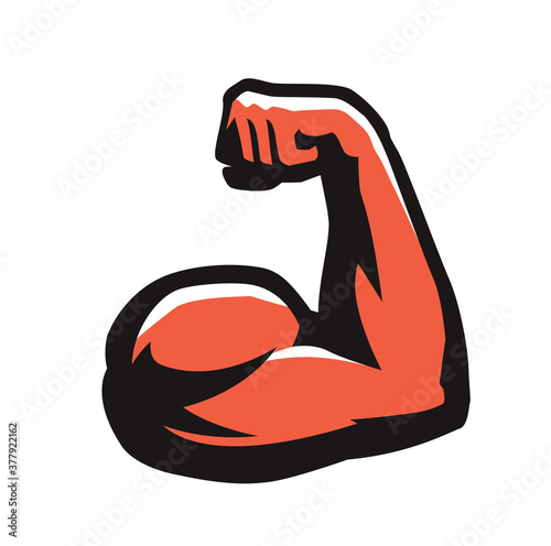 Muscular arm with clenched fist. Gym, power symbol vector