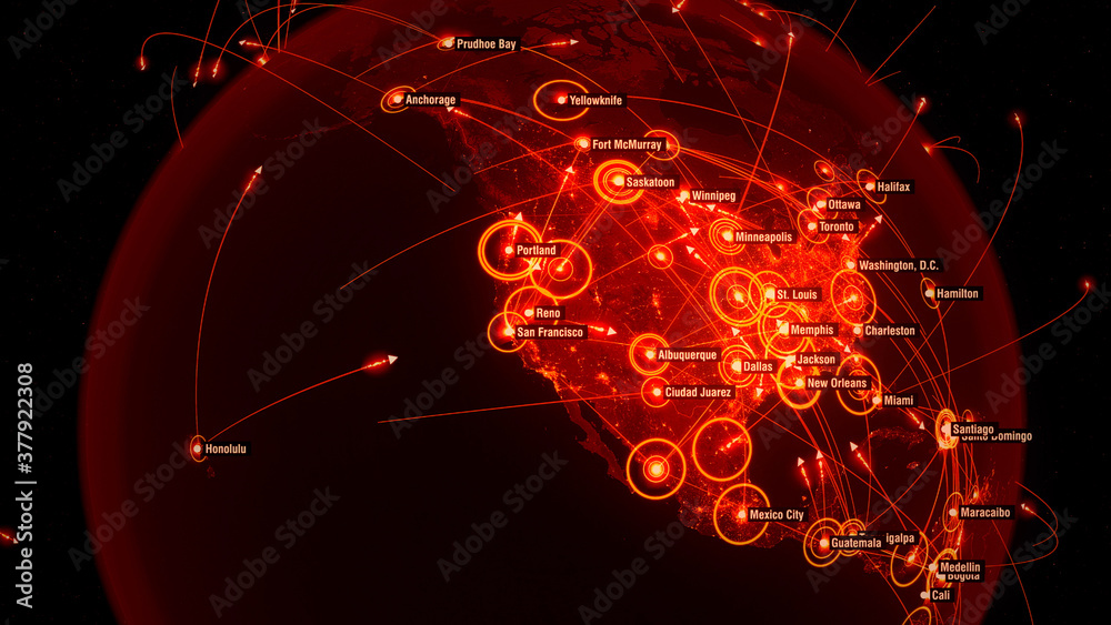 global-communications-over-north-america-arrows-fly-between-cities