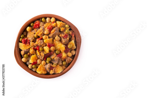 Ropa vieja food isolated on white background. Top view. Copy space	
