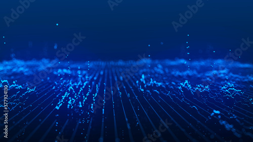 Abstract background with a dynamic wave. Wave of particles. Abstract technology flow background. Big data visualization. 3d rendering.