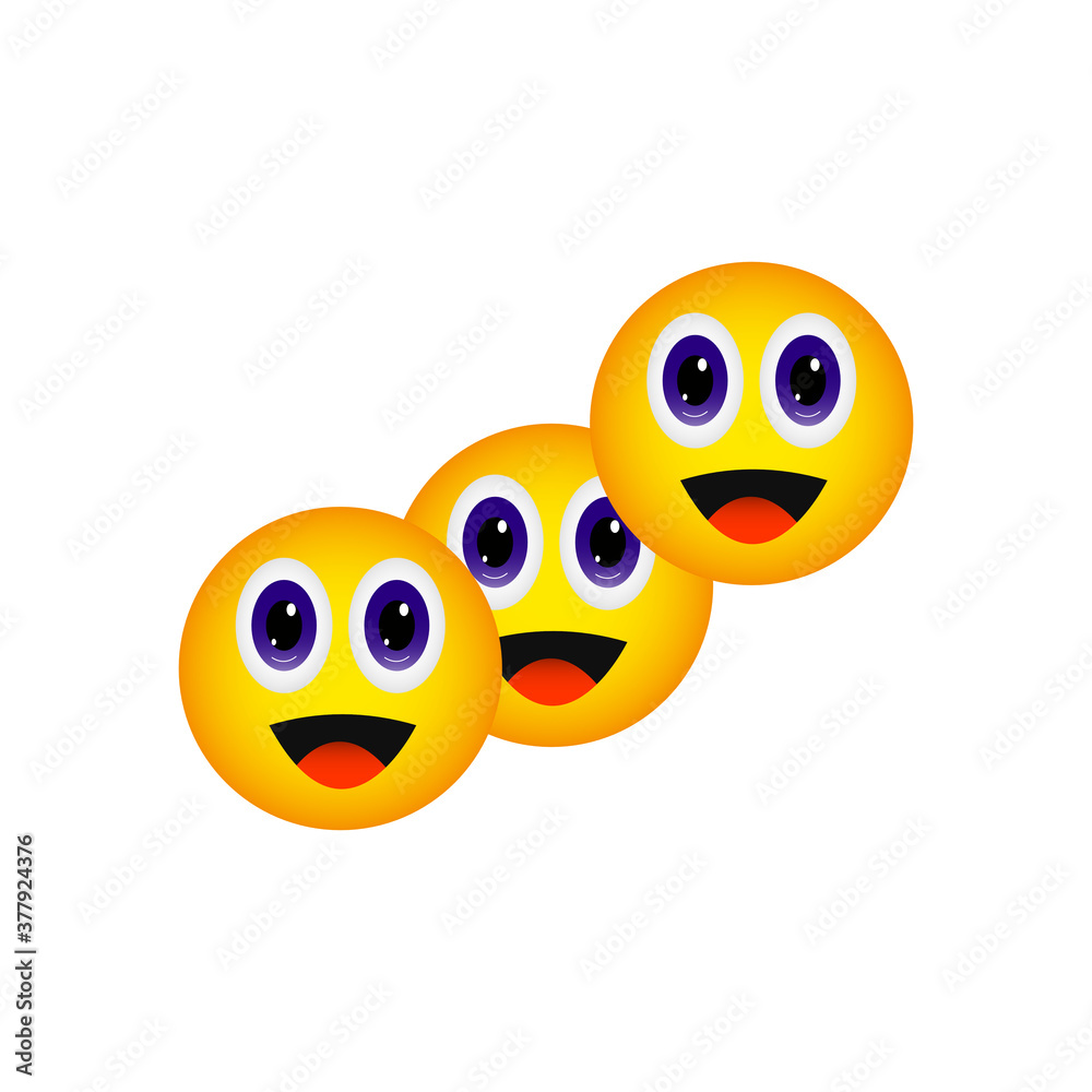 Cute smiling emoji. Three cute emoji twins with smiling expressions