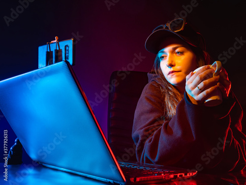 Girl writer. The girl drink...